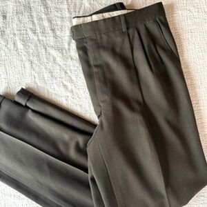 Monsieur by Givenchy Mens Dress Pants 38R Pleated‎ Trousers Dark Olive Green